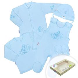 New Baby Mókusokkal Kék 5 részes pamut baba együttes dobozban