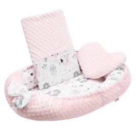 New Baby rózsaszín Minky Luxus babafészek párnával és paplannal