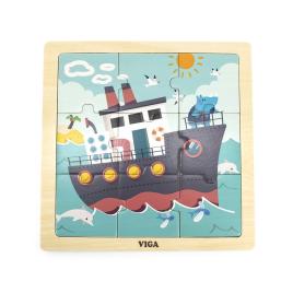 Fa képes kirakó puzzle Viga 9 db Hajó