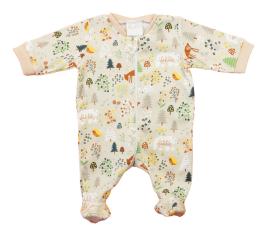 Vékony baba rugdalózó erdei mintával