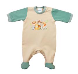 Hosszú ujjú belül bolyhos, elöl patentos rugdalózó Állatos mintával