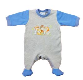 Hosszú ujjú belül bolyhos, elöl patentos rugdalózó Állatos mintával