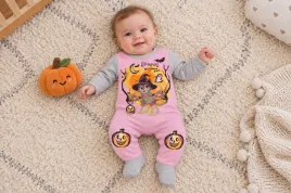 Belül bolyhos hosszú ujjú rugdalózó Halloween mintával