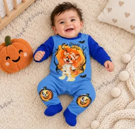 Belül bolyhos hosszú ujjú rugdalózó Halloween mintával