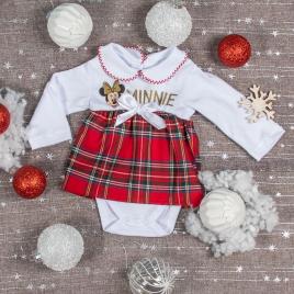 Disney Minnie galléros,kockás szoknyás baba body