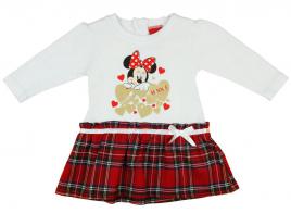 Disney Minnie kockás hosszú ujjú lányka ruha fehér masnis