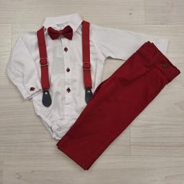 Baba alkalmi szett kisfiúknak Fehér-piros színben