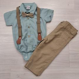 Baba alkalmi szett kisfiúknak Mentazöld bodyval