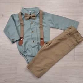 Baba alkalmi szett kisfiúknak Mentazöld bodyval