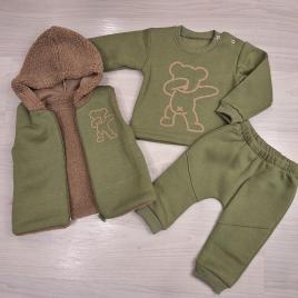 3 részes Zöld baba szett maci mintával