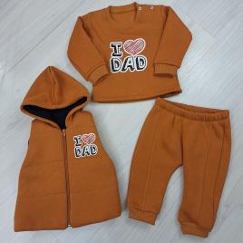 Minice 3 részes kisfiú szett I❤️Dad felirattal Barna