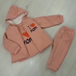 Minice 3 részes kislány szett I❤️Mom felirattal Lazac színű