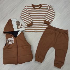 Minice 3 részes átmeneti szett Barna Good luck felirattal