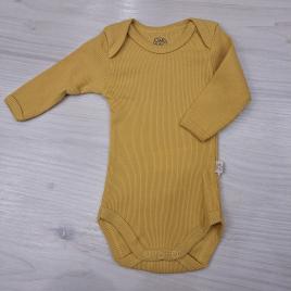 Oak+Pine Bordázott, hosszú ujjú baba body Mustársárga