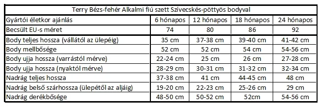 Baba alkalmi szett kisfiúknak Fehér-bézs színben szívecskés-pöttyös bodyval